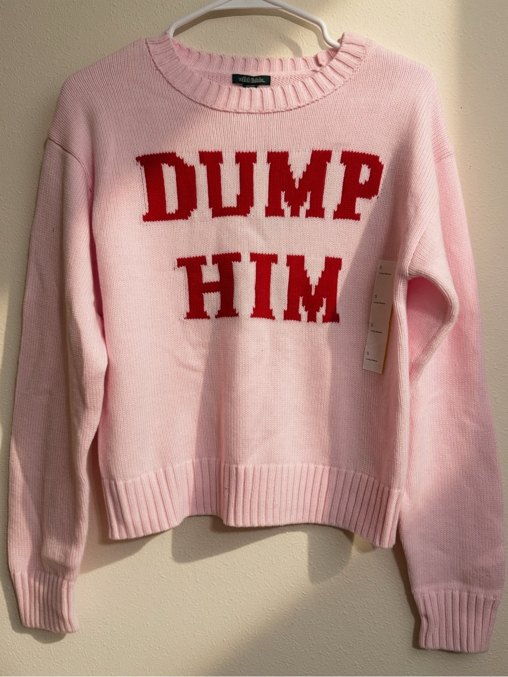 Wild Fable NWT Dump Him Pink Knit Sweater Size S Y2K Britney Spears Bimbo Camp - Picture 2 of 3